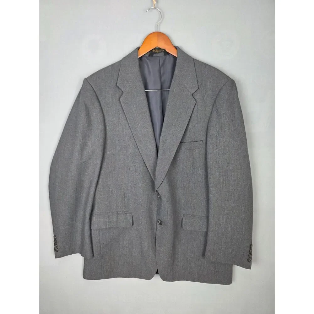 Vintage Farah Gray Pin Striped 2 Button Wool Blend Blazer 44R Sport Coat Jacket